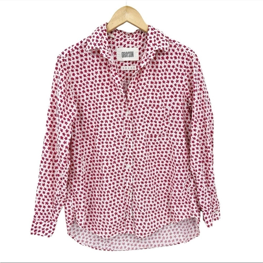 Grayson The Hero 100% cotton button down floral red Poppies size small prairie